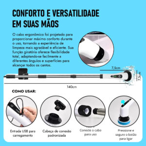 SG Utilidades 7 Alternative view of Escova Esfregão Elétrico Limpeza De Azulejo Banheiro Casa Carro Multiuso Rotatória Magica 360°